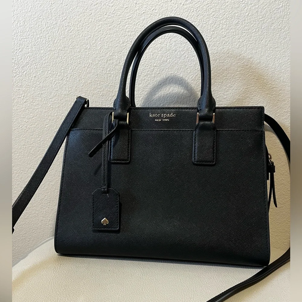 KATE SPADE Cameron Medium Satchel Crossbody Bag In Black Leather Women’s